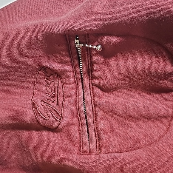 Guess Vintage Maroon Bomber Style Zip-Up Sweatshirt Jacket Fits M-L - Picture 2 of 11